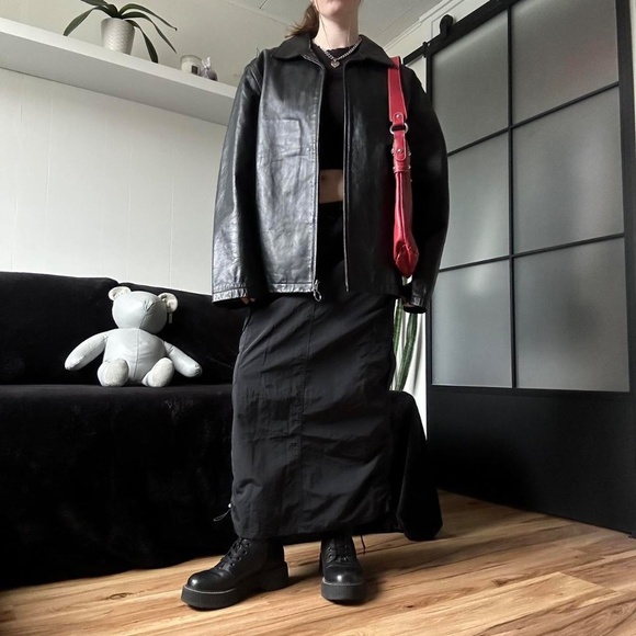 Vintage Black Genuine Leather Collared Jacket - Picture 4 of 8